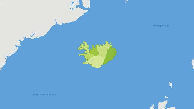 Iceland political map zoom animation over Northern Europe 4K