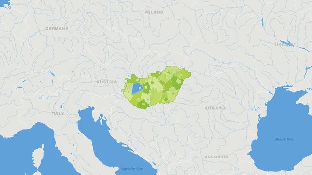 Hungary political map zoom animation over Eastern Europe 4K