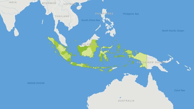 Indonesia political map zoom animation over South-Eastern Asia 4K