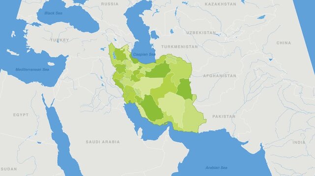 Iran political map zoom animation over Southern Asia 4K