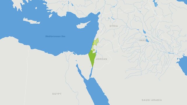 Israel political map zoom animation over Western Asia 4K