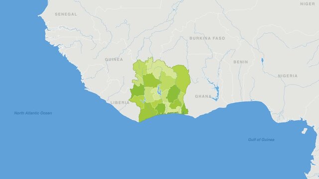 Ivory Coast political map zoom animation over Western Africa 4K
