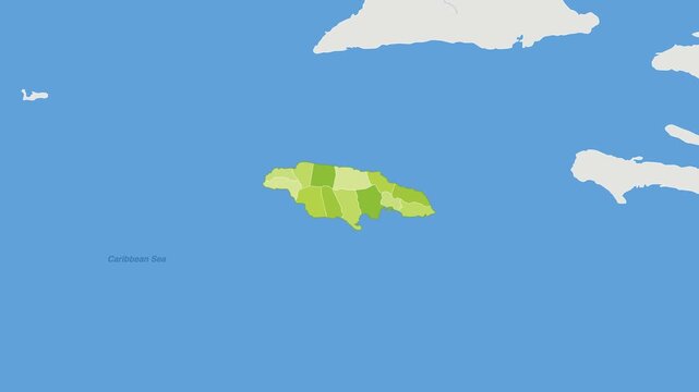 Jamaica political map zoom animation over Caribbean 4K