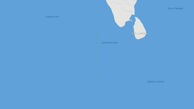 Maldives political map zoom animation over Southern Asia 4K