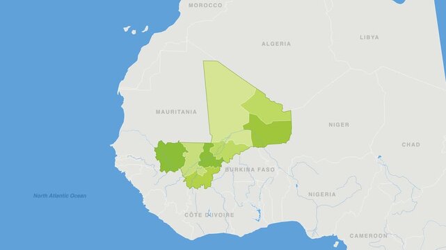 Mali political map zoom animation over Western Africa 4K