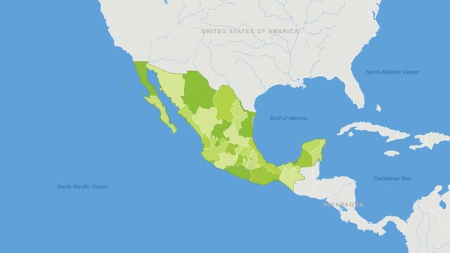 Mexico political map zoom animation over Central America 4K