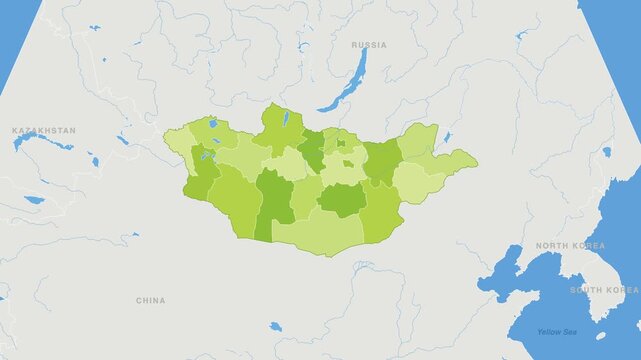 Mongolia political map zoom animation over Eastern Asia 4K