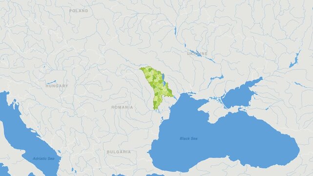 Moldova political map zoom animation over Eastern Europe 4K