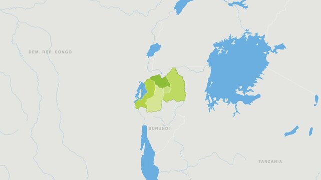 Rwanda political map zoom animation over Eastern Africa 4K