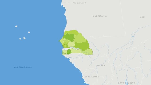 Senegal political map zoom animation over Western Africa 4K