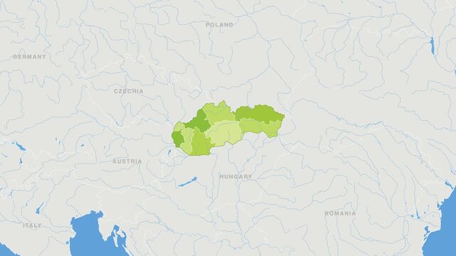 Slovakia political map zoom animation over Eastern Europe 4K