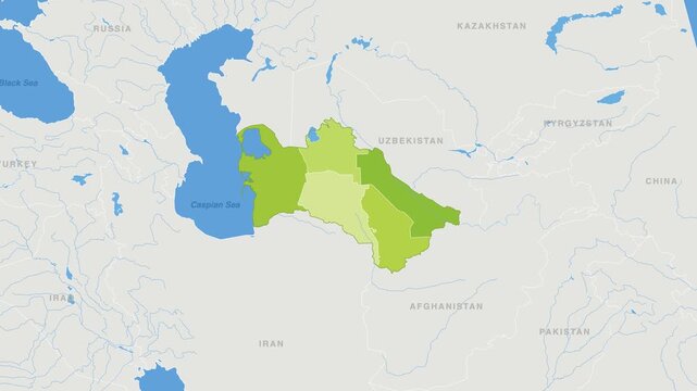 Turkmenistan political map zoom animation over Central Asia 4K
