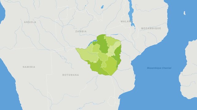 Zimbabwe political map zoom animation over Eastern Africa 4K