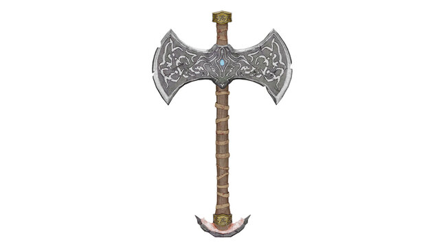 3d rendering of a fantasy axe with intricate designs