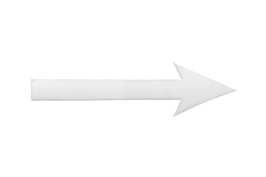 Narrow glossy white arrow pointing horizontally right