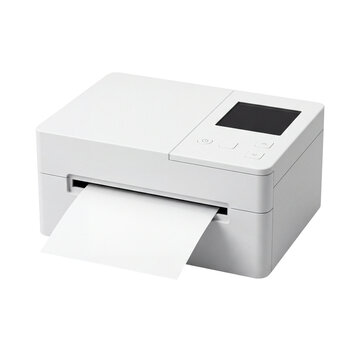 Desktop thermal label printer isolated on transparent background