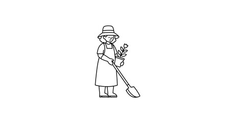 Obraz premium Gardener Planting Sapling Icon Isolated on Transparent Background, Line Art