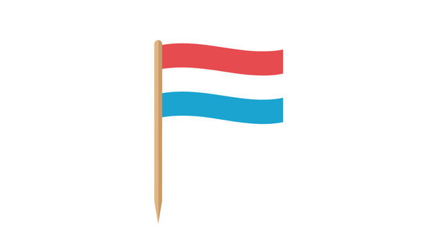 Small national flag of Luxembourg on a wooden stick stands tall against a plain white background represents country.