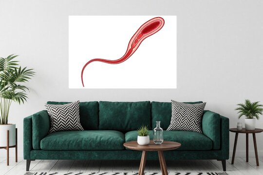 Red parasite illustration isolated on white. Microscopic protozoan causes sleeping sickness Chagas disease. Medical visual diagram for textbooks school learning.