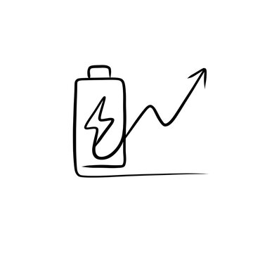 Battery Efficiency and Energy Growth Line Art Icon with Upward Arrow 