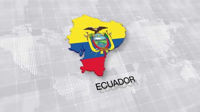 Ecuador map with national flag on white digital world map background, global political, geographic border for international news concept with minimal background