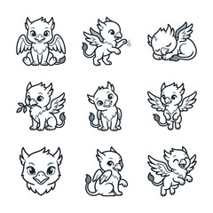 Obraz premium Cute Griffin Baby Icon Set - Mythical Creature Vector Art