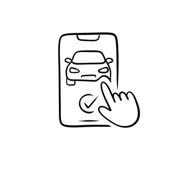 Smartphone Mobile App for EV Car Sharing and Booking Line Art Icon 