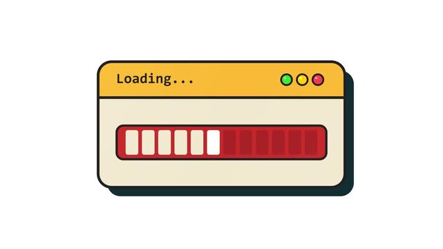 Loading Bar Progress Indicator in Browser Window with Dots and Traffic Lights