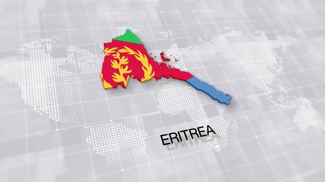 Eritrea map with national flag on white digital world map background, global political, geographic border for international news concept with minimal background