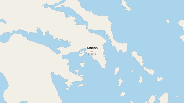 Athens Greece city map zoom animation 4K