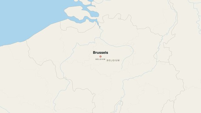 Brussels Belgium city map zoom animation 4K