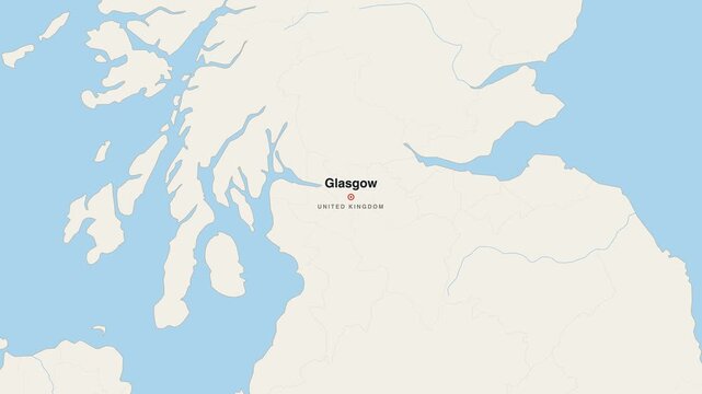 Glasgow United Kingdom city map zoom animation 4K