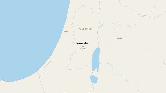 Jerusalem Israel city map zoom animation 4K