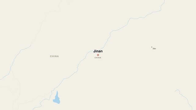 Jinan China city map zoom animation 4K