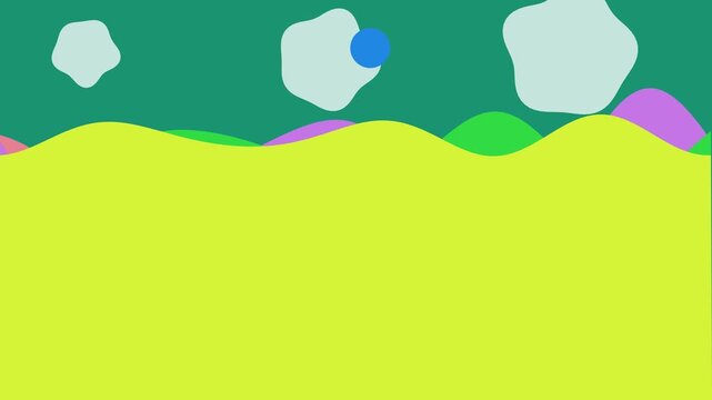 Colorful Animated Abstract Landscape Background With Rolling Hills and Floating Clouds in Flat Design