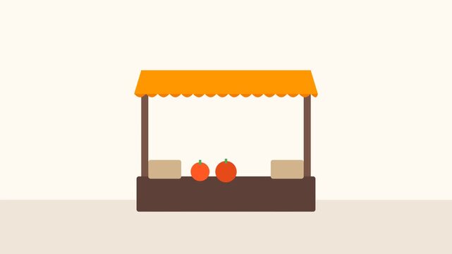 Animated Flat Vector Illustration of a Local Farmer Market Stall with Fresh Produce and Awning