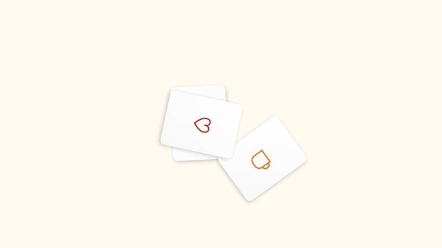 Minimalist Motion Graphic of Cards with Heart Leaf and Coffee Cup Icons for Wellness and Cozy Lifestyle