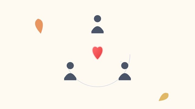 Minimalist Animation of Three People Connected by a Circle and a Heart Symbolizing Community and Love