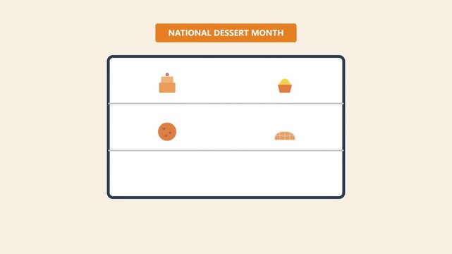 National Dessert Month Animation Featuring Cake Cupcake Cookie and Chocolate Bar Flat Design Icons