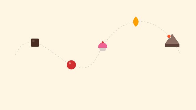 Minimalist Flat Animation of Dessert Icons Moving on a Dotted Path for Dessert Month Celebration