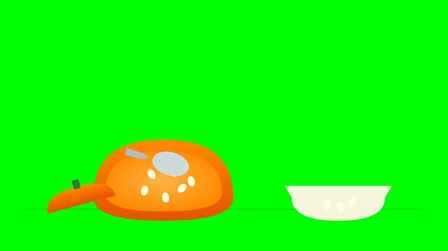 Animated Illustration of Scooping Pumpkin Seeds with a Spoon into a Bowl on a Green Screen