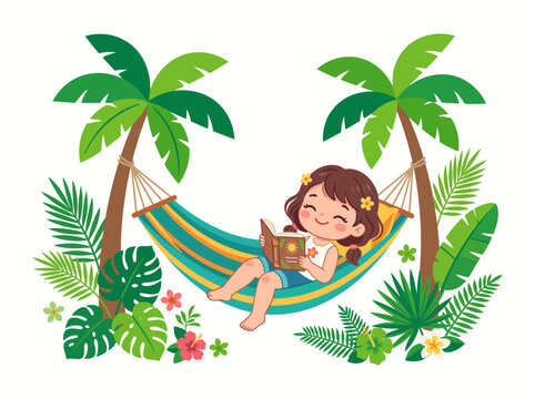 Child Relaxing in Tropical Hammock.