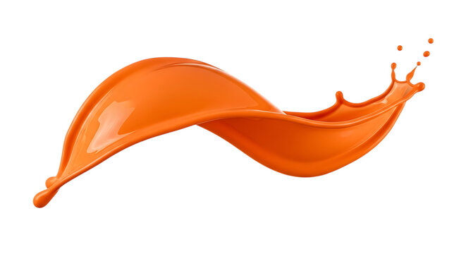 Orange liquid splash with dynamic wave effect in motion isolated on transparent background