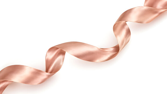 ローズゴールドのシルクリボンが二点間を緩やかな螺旋で結ぶ背景 / Rose Gold Silk Ribbon Spiral Background