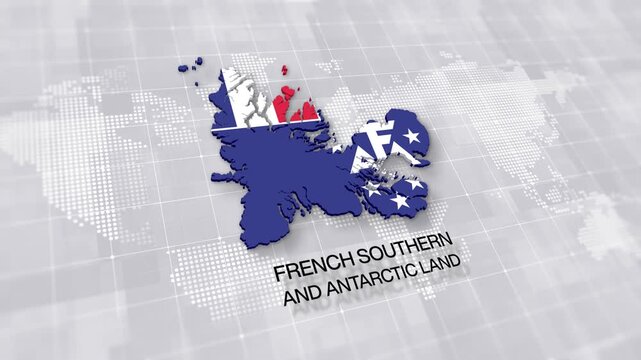 French Southern And Antarctic Land map with national flag on minimal digital world map background, global political, geographic border for international news concept with white background