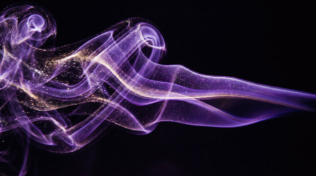 A mesmerizing purple magical smoke cloud with sparkling glitter trails moving dynamically through the air