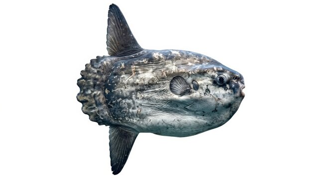 Giant Ocean Sunfish (Mola mola) Isolated on White Background - Large Marine Creature Side View