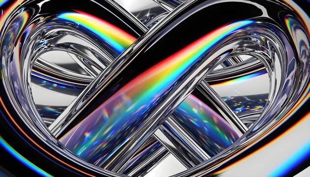 Abstract interlocking infinity loops with rainbow chrome metallic texture