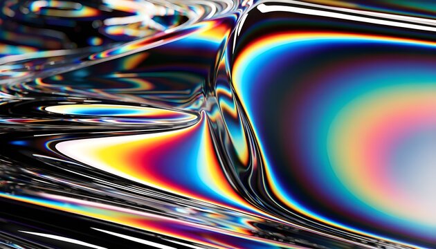 Abstract liquid chrome surface with iridescent rainbow light reflections
