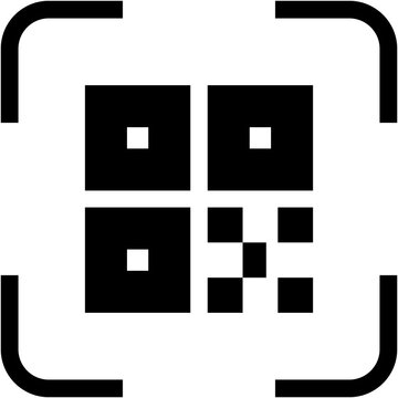 Black QR code scanner icon, digital barcode reader and mobile scanning symbol isolated on white background